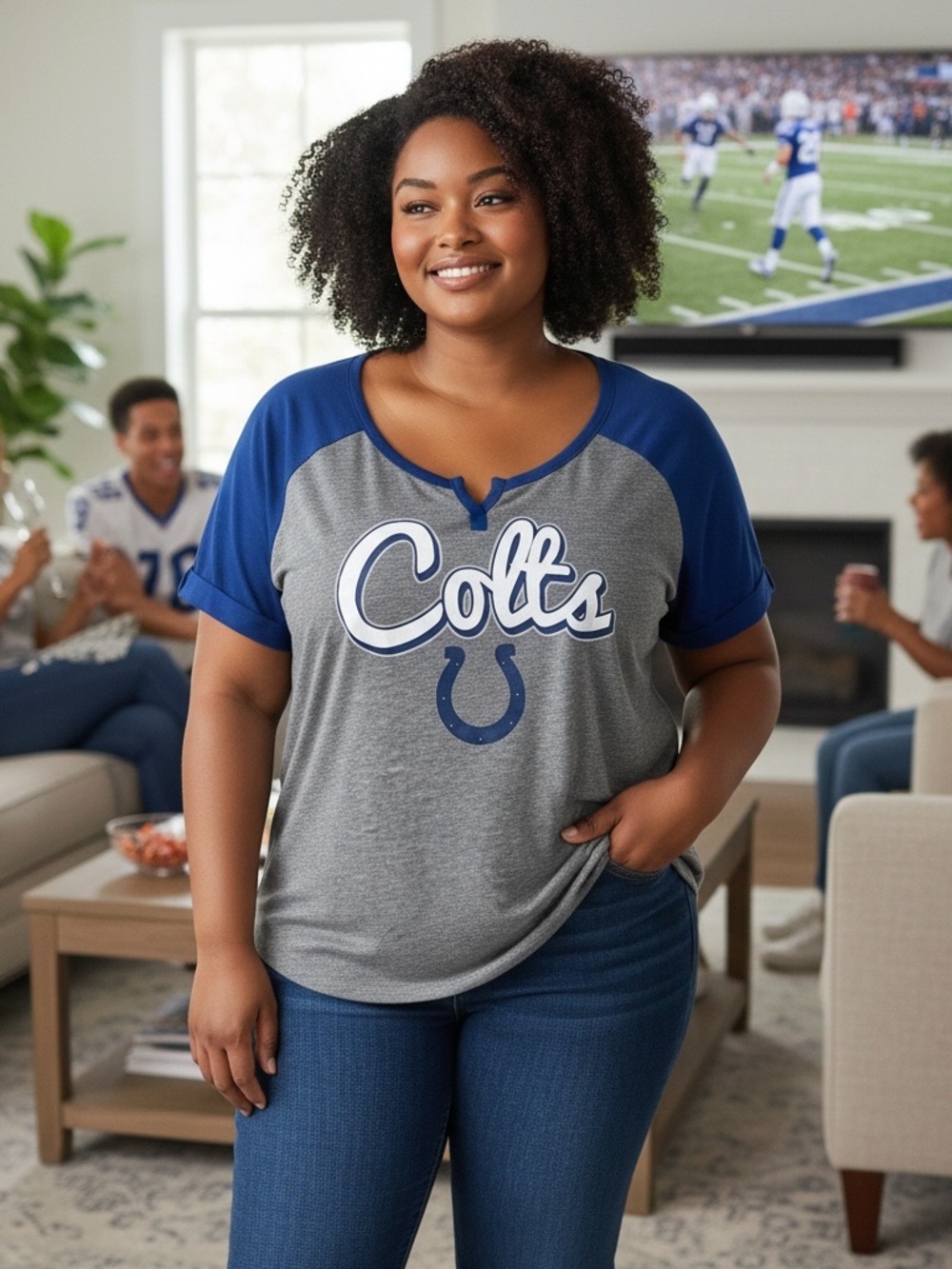 Indianapolis Colts Gray & Blue Women's Raglan Tee - Large